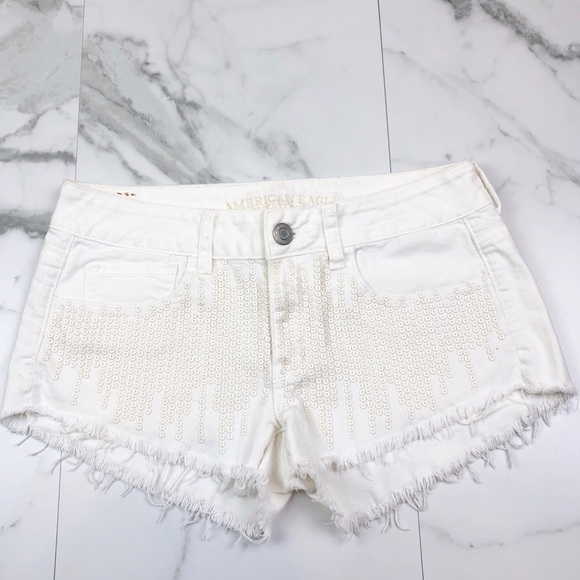 American Eagle Outfitters Pants - American Eagle• White Sequin Raw Hem Shorts